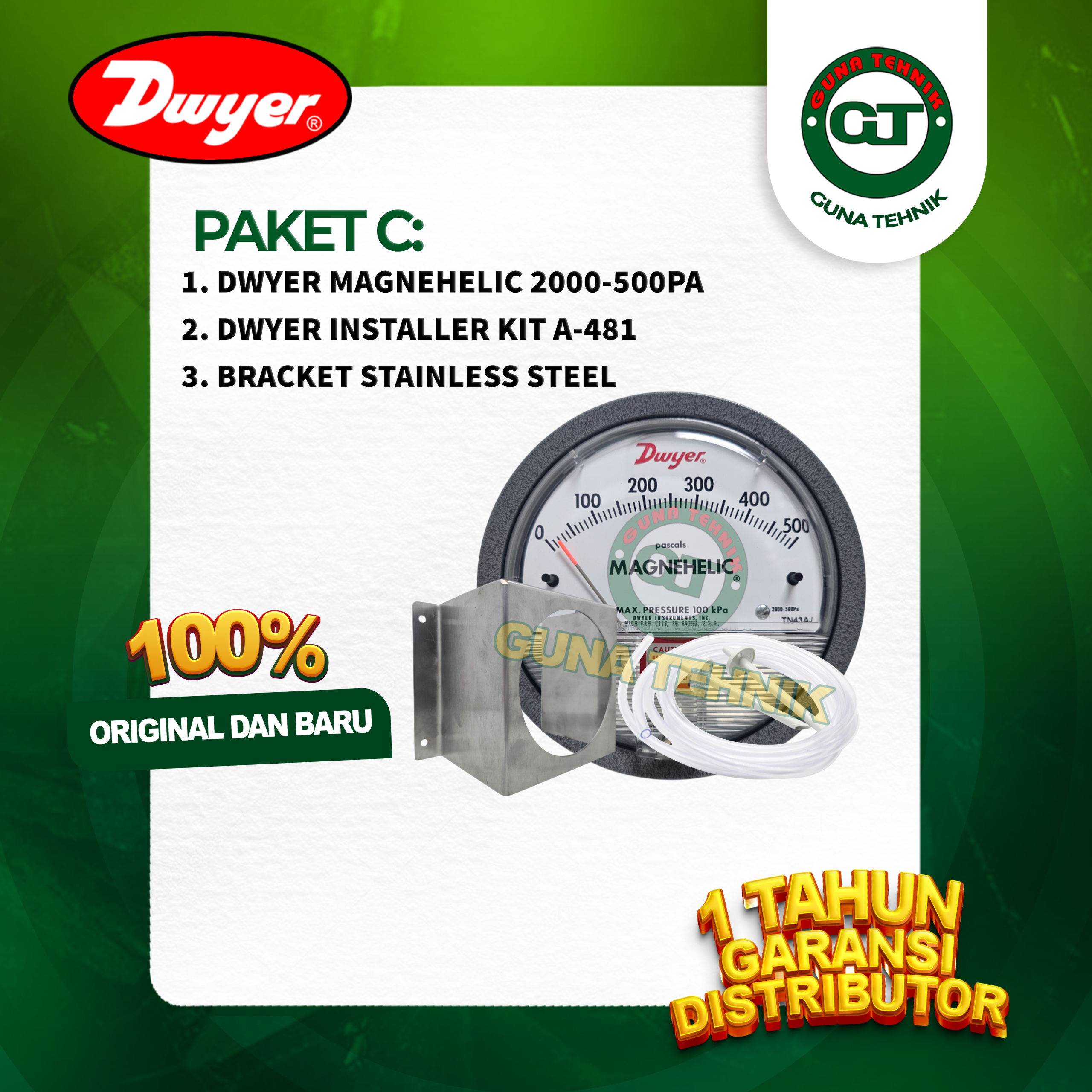 Paket C Dwyer Magnehelic Untuk Hepa Filter 0-500 pa